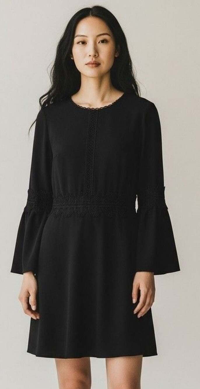 Banana Republic Lace Trim Bell Sleeve Dress Size 8 Black